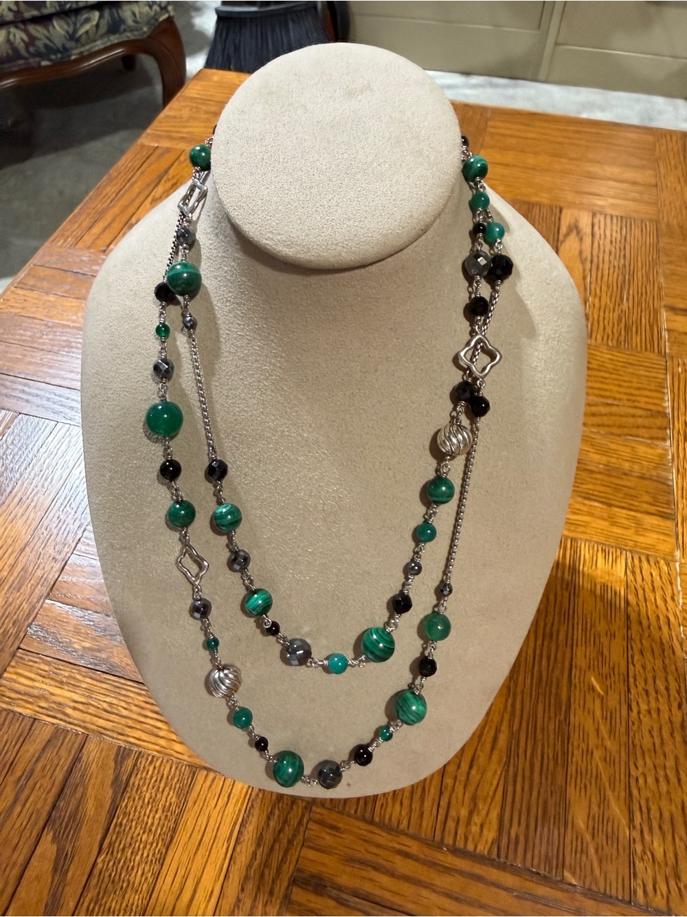 David Yurman Green and Black Beaded Bijoux Necklace